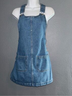 Forever 21 Blue Cotton Denim Overall Mini Dress Womens size Small